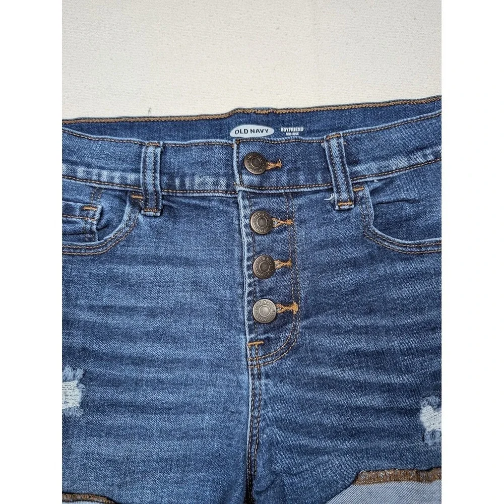 Old Navy Boyfriend Mid-Rise‎ Denim Shorts Women's 6 Button Fly Distressed Cuffed